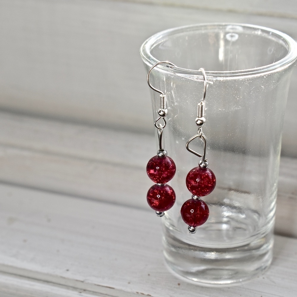 Double Red Rose Beaded Earrings